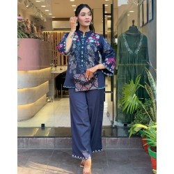 Blue Blossom Embroidered Co-Ord Set 