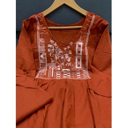 Rust Orange Embroidered Peplum Co-ord Set