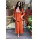 Rust Orange Embroidered Peplum Co-ord Set Rust Orange Embroidered Peplum Co-ord Set