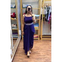 Royal Purple Draped Gown with Embroidered Jacket