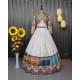 Multicolor Embroidered Mirror Work Choli with White Lehenga