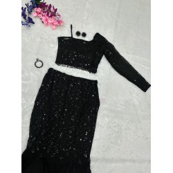 Midnight Black Sequin Mermaid Lehenga Set