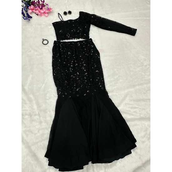 Midnight Black Sequin Mermaid Lehenga Set