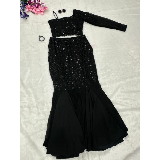Midnight Black Sequin Mermaid Lehenga Set