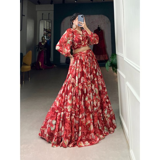 Scarlet Bloom Floral Print Lehenga Set Scarlet Bloom Floral Print Lehenga Set