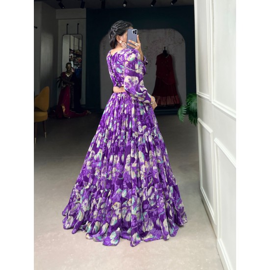  Lavender Bloom Floral Print Lehenga Set