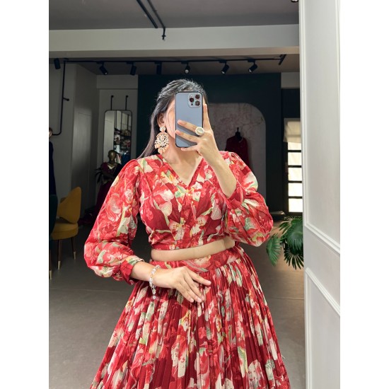 Scarlet Bloom Floral Print Lehenga Set Scarlet Bloom Floral Print Lehenga Set