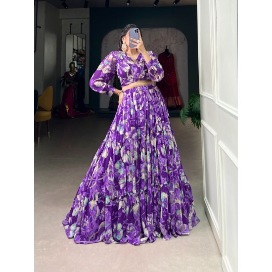  Lavender Bloom Floral Print Lehenga Set