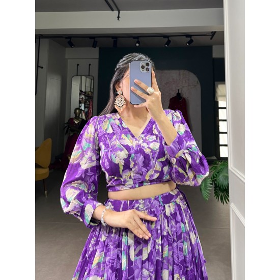  Lavender Bloom Floral Print Lehenga Set