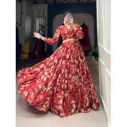Scarlet Bloom Floral Print Lehenga Set