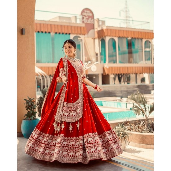 Royal Red Elephant Motif Bridal Lehenga