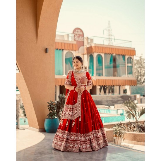 Royal Red Elephant Motif Bridal Lehenga