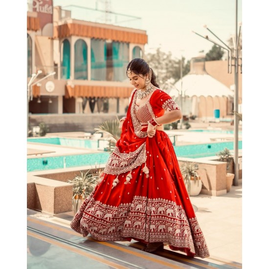 Royal Red Elephant Motif Bridal Lehenga