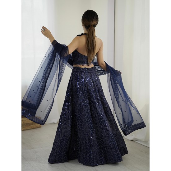 Midnight Mirror Navy Sequin Lehenga Set