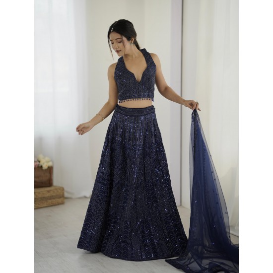 Midnight Mirror Navy Sequin Lehenga Set