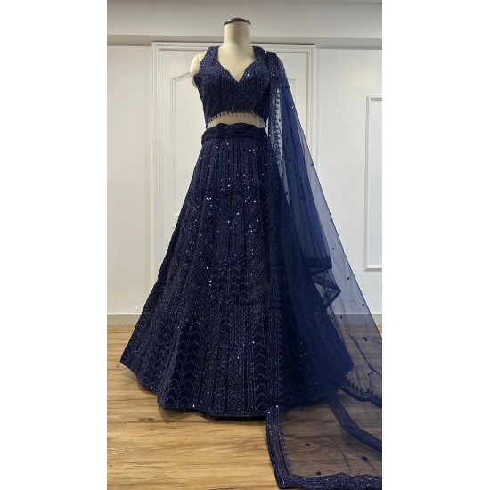 Midnight Mirror Navy Sequin Lehenga Set