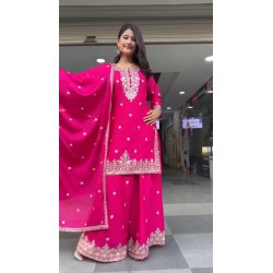 Fuchsia Glow Embroidered Sharara Suit Set