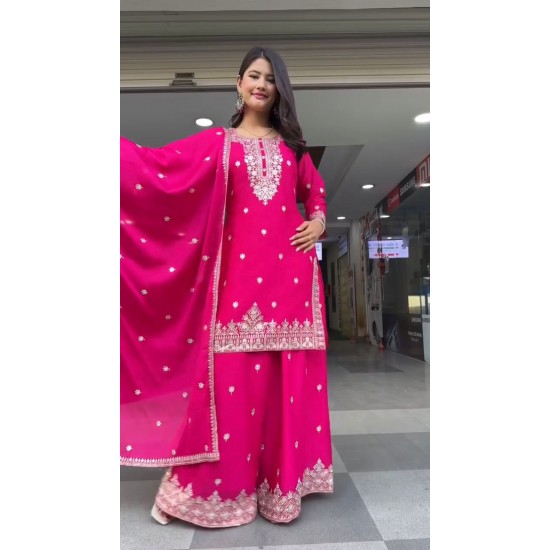 Fuchsia Glow Embroidered Sharara Suit Set Fuchsia Glow Embroidered Sharara Suit Set