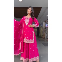 Fuchsia Glow Embroidered Sharara Suit Set