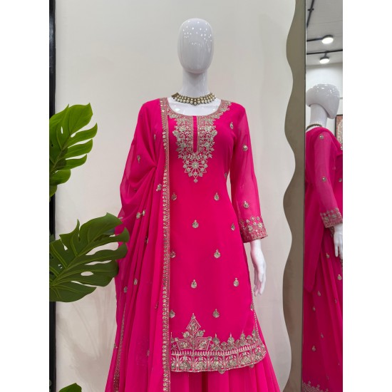 Fuchsia Glow Embroidered Sharara Suit Set Fuchsia Glow Embroidered Sharara Suit Set