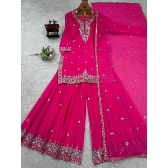 Fuchsia Glow Embroidered Sharara Suit Set Fuchsia Glow Embroidered Sharara Suit Set