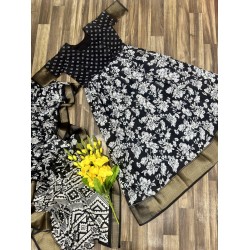 Elegant Black Cotton Printed Gown Saree with Jacquard Border