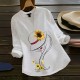 Sunflower Chic Graphic Shirt – White Elegance