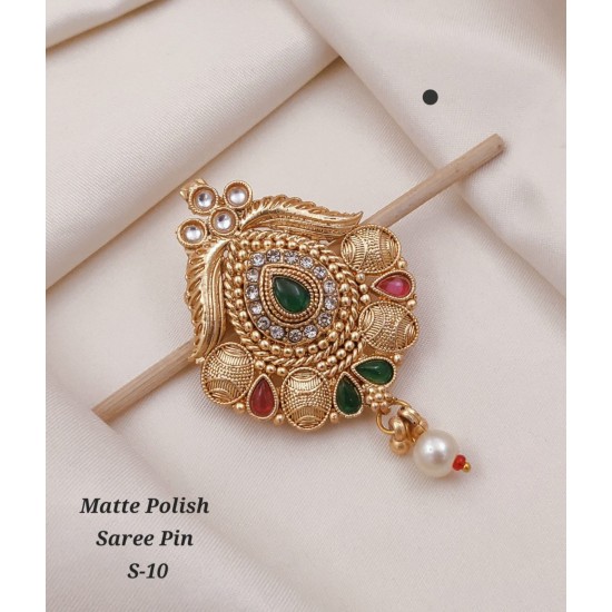 Matte Polish Traditional Saree Pin – S-10