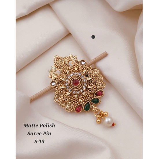 Matte Polish Traditional Saree Pin – S-13