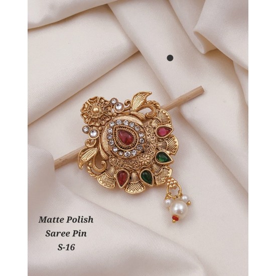 Matte Polish Traditional Saree Pin – S-16