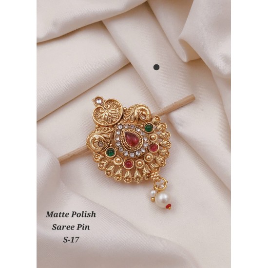 Matte Polish Traditional Saree Pin – S-17