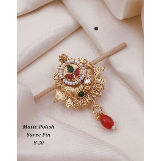 Matte Polish Traditional Saree Pin – S-20